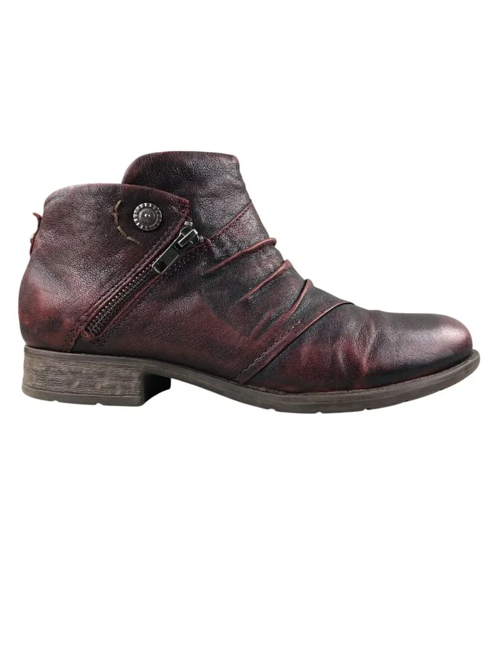 Earth Women's Size 10B Ronan Garnet Red Leather Side Zip Ruched Ankle Boots